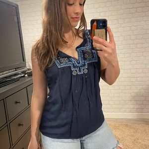 Blue embroidered tank top